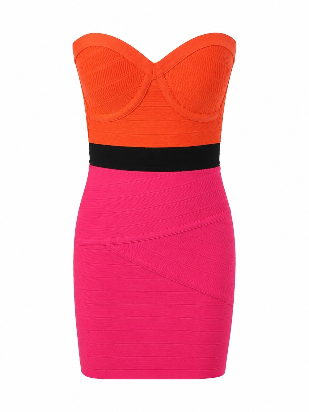 bebe Strapless Colorblock Bodycon Dress in Orange, Pink & Black